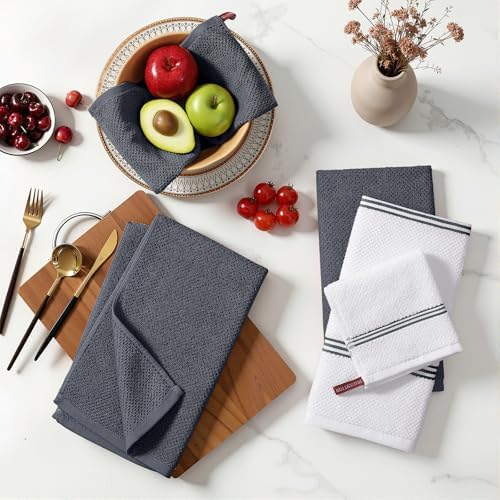 Homaxy 100% Cotton Terry Kitchen Towels(15" x 25", 6 Pack) and Kitchen