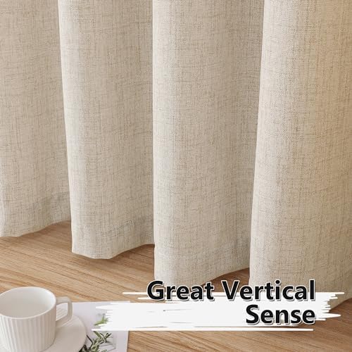 Tollpiz Linen Curtain Living Room Rod Pocket Semi Sheer Curtains