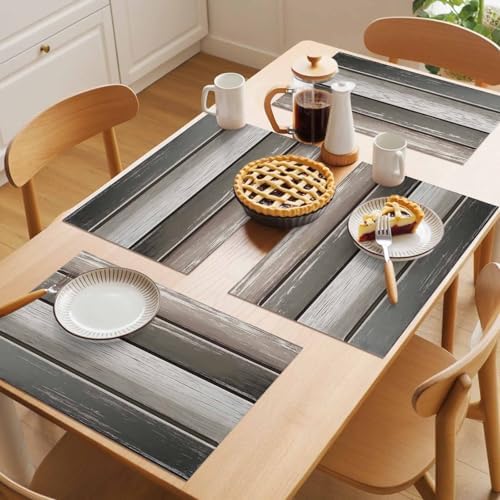 Vintage Antique Wood Board Placemats Set of 6 Washable Table Mats for
