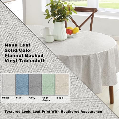 Newbridge Napa Leaf Beige Vinyl Flannel Backed Tablecloth
