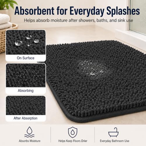 Bathroom Rugs Sets 2 Piece Thicken Chenille Bath Mats Set, Extra Soft