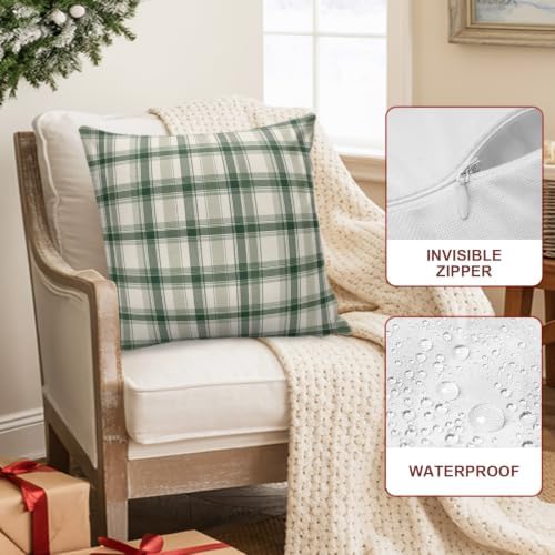Throw Pillow Covers 18x18in Set of 2, Vintage Sage Green Plaid Outdoor