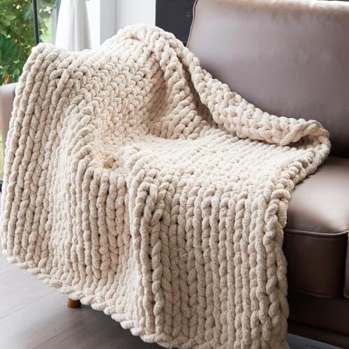 Chunky Knit Throw Blanket for Couch Sofa Bed Living Room Home Decor