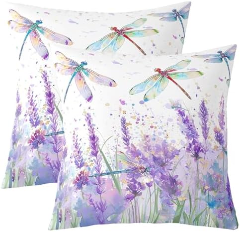 Feelyou Dragonfly Square Cushion Covers Set of 2, Purple Lavender