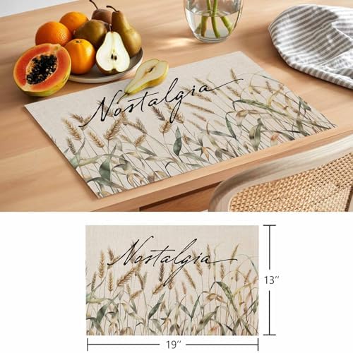 Placemats Set of 8, Pastoral Botanical Woven Placemat, Linen Place