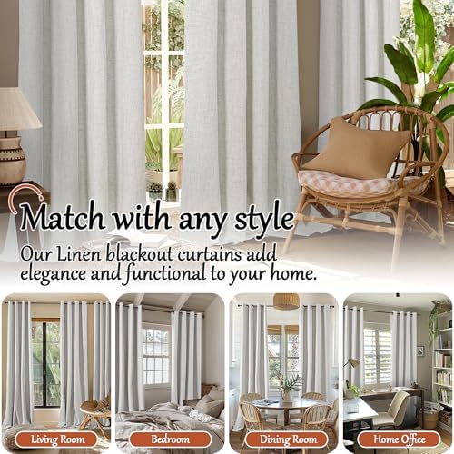 Lajode Light Grey Linen Blackout Curtains 63" Long Each 60 Wide 2