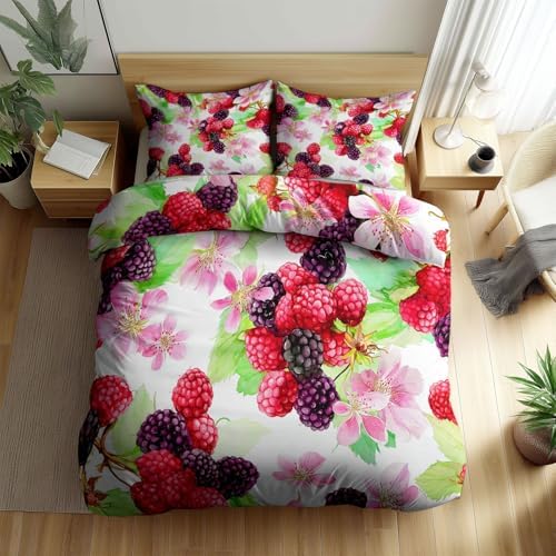Queen Duvet Cover Set Color, Fruity and Floral Elegance Bedding