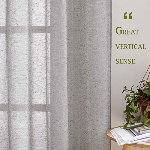 NICETOWN Sheer Curtains Flax Texture for Bedroom, Vintage Grommet Top