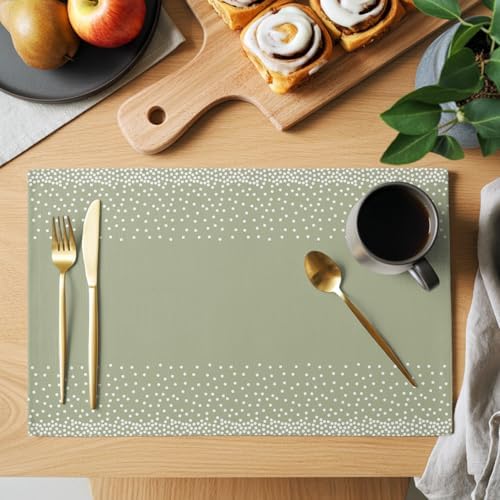 Round Placemats Set of 12 Sage Polka Dot Place Mats Minimalist Neutral