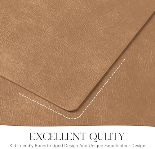 MOSAYT Vinyl Faux Leather Placemats, Set of 6, Camel