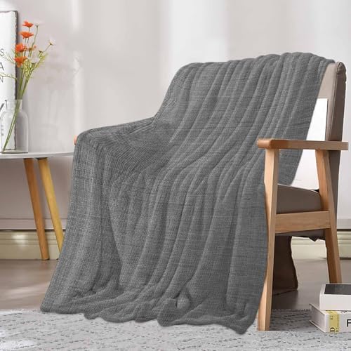 Classic Solid Gray Throw Blanket Flannel Fleece Throws, Vintage