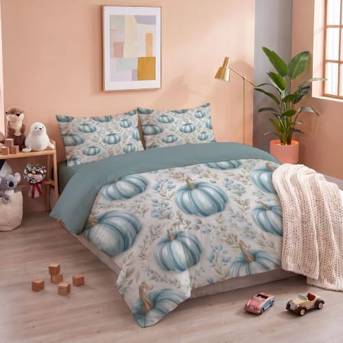 Blue Gray Rural Halloween Plants Duvet Cover Set For Women Girls 3 Pcs