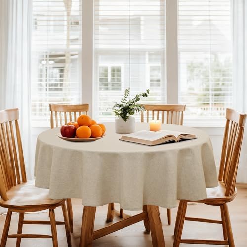 DWCN Round Faux Linen Tablecloth, Round Table Cover, 70 Inch, Beige
