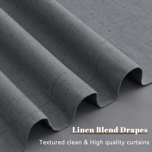 Guken Grey Linen 100% Blackout Curtains for Bedroom 84 Inches Long