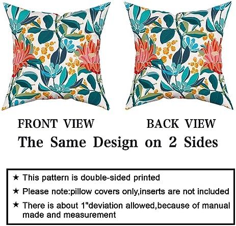 Teal Coral Floral Pillow Covers 20X20 Inch Turquoise Green Leaves