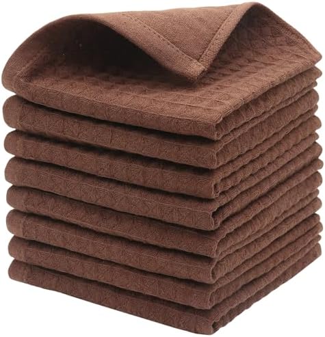 Cotton Dish Towels for Kitchen, Dish Rags 8 Pack,12”x 12”, Brown