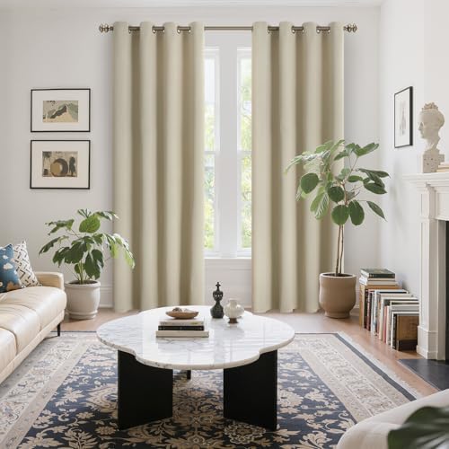 YoungsTex Beige Blackout Curtains for Bedroom, 84 Inch Darkening