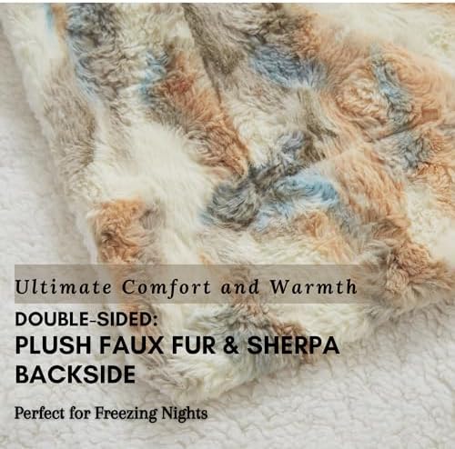 Tache 63 x 90 Super Soft Warm Tan Brown Blue Russian Lynx Faux Fur