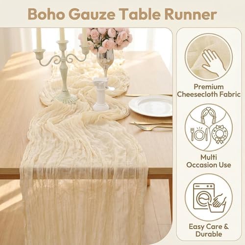 Beige Cheesecloth Table Runner, Gauze, Wedding, 12 Pack, 35x120in