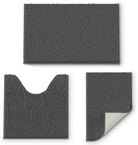 Bathroom Rugs Sets 3 Piece, Extra Soft Absorbent Chenille Bath Rugs