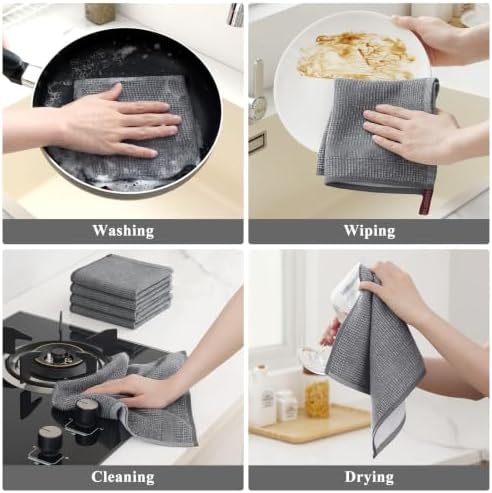Homaxy 100% Cotton Premium Kitchen Dish Cloths 12 Pack, 12"x 12", Grey