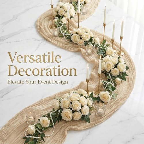 8 Pack Beige 17 x 108 Inch Cheesecloth Table Runner - Boho Gauze Sheer