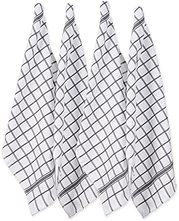DII Basic Terry Collection Windowpane Dishtowel Set, 16x26, Gray