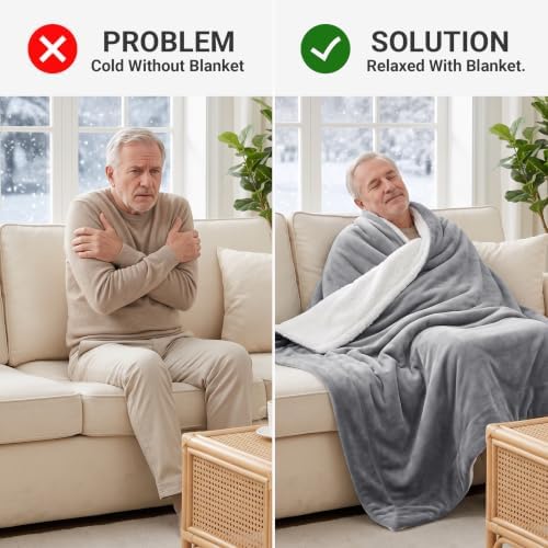 IR Imperial Rooms Twin Sherpa Blanket 60x80 Guest Bedroom Silver Grey