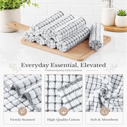 Homaxy 12 Pack Terry Kitchen Dish Cloths, 12"x12", Grey