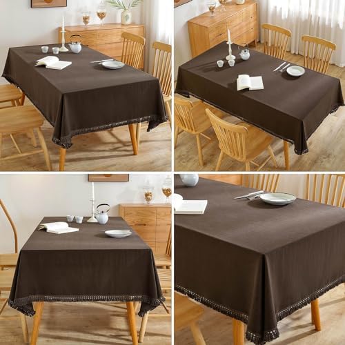 AmHoo Linen Tablecloth Table Cloth Stitching Tassel Rectangle