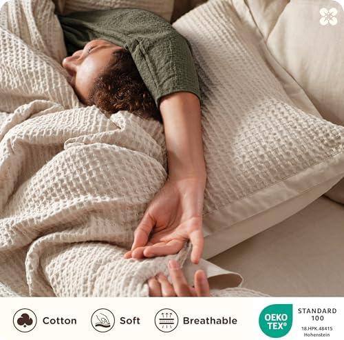 Bedsure PureWoven Cotton Waffle Duvet Cover Set, California King