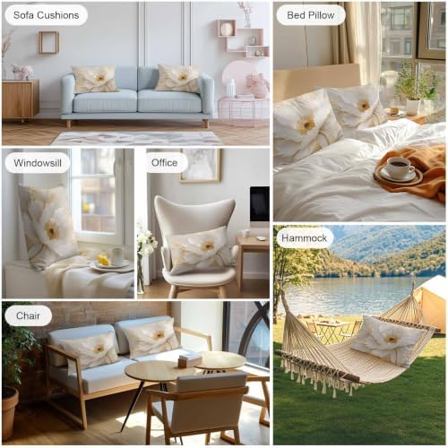Cream Gold Flowers Outdoor Pillow Covers 20x12 Inch Lumbar Pillow