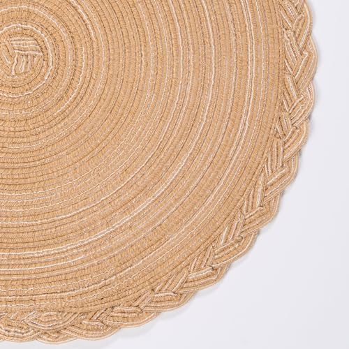 vctops Set of 6 Beige Round Placemats 12 inch Boho Braided Place Mats