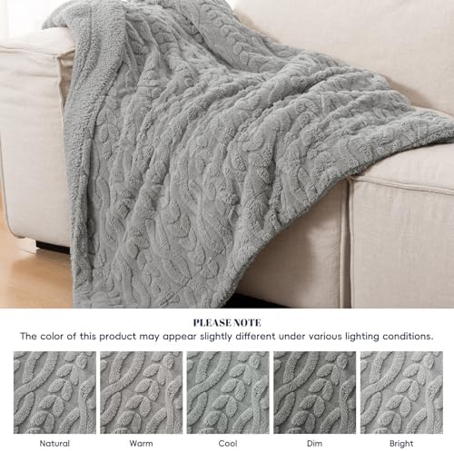 PHF Fluffy Sherpa Blanket, Grey, 60"x80" Twin Size