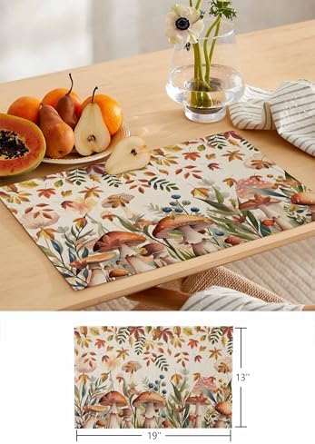 Placemats Set of 8, Thanksgiving Fall Leaves Woven Placemat, Linen