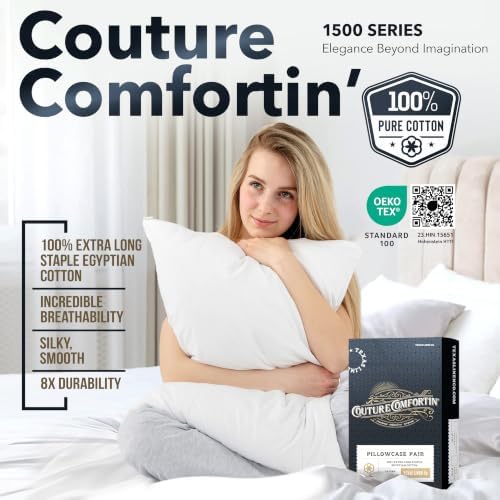 TEXAS LINEN CO. 100% Egyptian Cotton Standard/Queen Size Pillow Cases