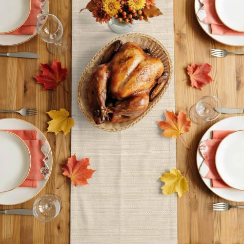 Modern Boho Table Runner 108 Inches Long, Solid Color Linen Texture