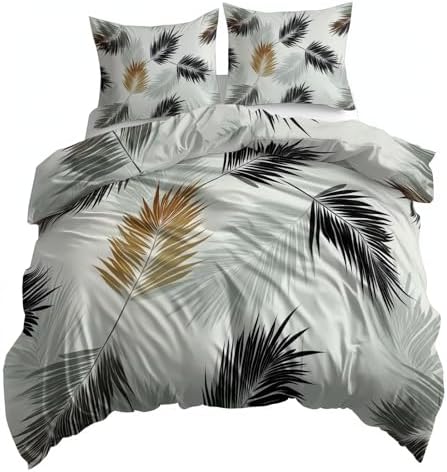 King Duvet Cover Set Minimalist Palm Leaves Soft Microfiber Reversible