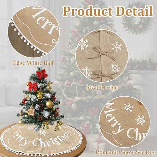 AerWo 24 Inch Burlap Christmas Tree Skirt