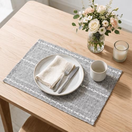 Artoid Mode Dark Grey Rustic Cotton Blend Placemats Set of 6-12x18
