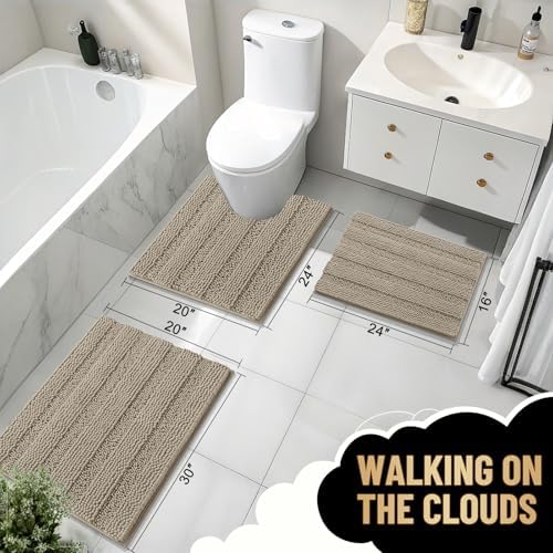 OLANLY Thick Bathroom Rugs 30x20, Chenille Striped Bath Rugs, Warm