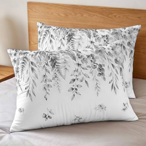 3 Pieces Duvet Cover Country Gray Eucalyptus Leaf Luxury Soft