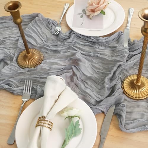 3 Pack Grey Cheesecloth Table Runner 120 Inch Boho Wedding Decor