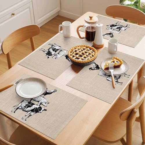 Placemats Set of 8, Farmhouse Wooden Grain Woven Placemat, Linen Place