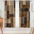 Rustic Brown Wood Patchwork Window Curtains, 2 Panel 42x63 inch