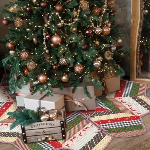 48 Inch Quilted Linen Christmas Tree Skirt