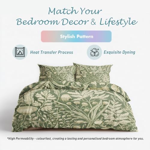 Fern Botanical Duvet Cover King Size, Soft Microfiber