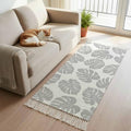 Gray Monstera Leaf Hallway Runner Rug 2'x5', Tropical Plant Foliage