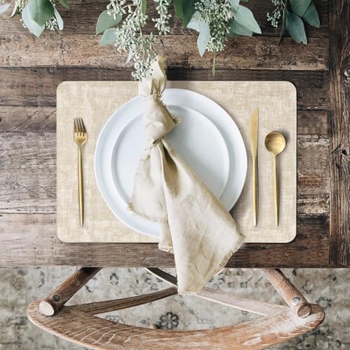 Faux Leather Placemats Set of 6, 12" x 17", Beige