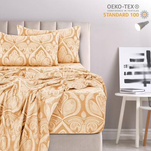 Hannah Linen Paisley Queen Sheet Set, 4 PC Soft Microfiber Wrinkle